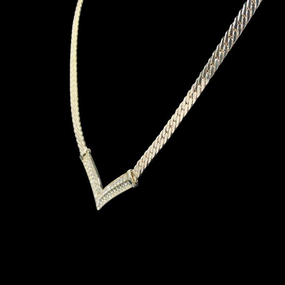 Chevron Necklace V Shaped Choker Statement Crystal Bling Iced Out Chain - Picture 6 of 8